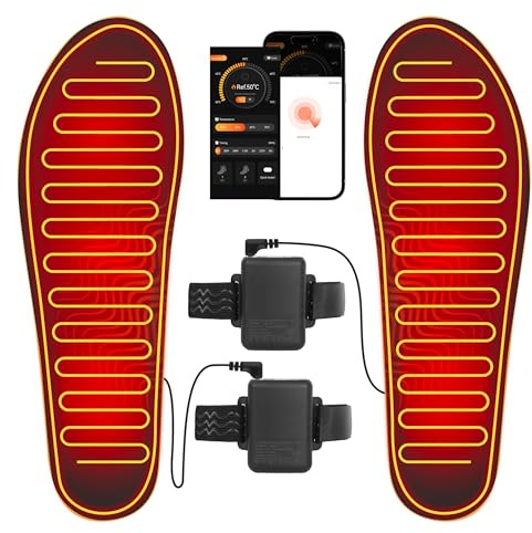 NASOLZIK Heated Insole for Men Women - APP 5000mAh Battery Rechargeable Electric Insoles with 4 Heating Levels for Winter Skiing Hunting Camping Hiking Fishing Cycling,Size S