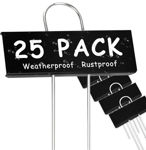 KINGLAKE 27cm Pflanzenschilder Pflanzenstecker Metall zum beschriften, 25 Stück Pflanzschilder für Draussen Wetterfest, Kräuterstecker Beschriftung Beet Schilder, Pflanzenetiketten -Schwarz