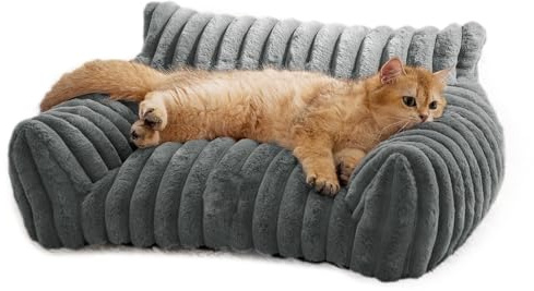 VELATEMOR Husdjurssäng fluffig soffa värme halkfri kattsoffa inomhus mörkgrå tvättbart överdrag 2 400 g för husdjur (S)
