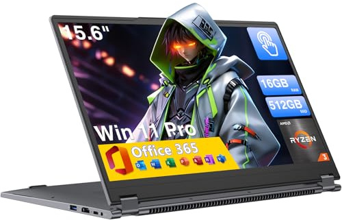 Yoga 2 en 1 Ordenador portátil de 15,6 pulgadas, Win 11 Pro 16 GB de RAM DDR4, 512 GB de SSD, AMD Ryzen 3 3200U (hasta 3,5 GHz), AMD Radeon Vega 3, Pantalla táctil Full HD, Wi-Fi 5, BT5.1, RJ45