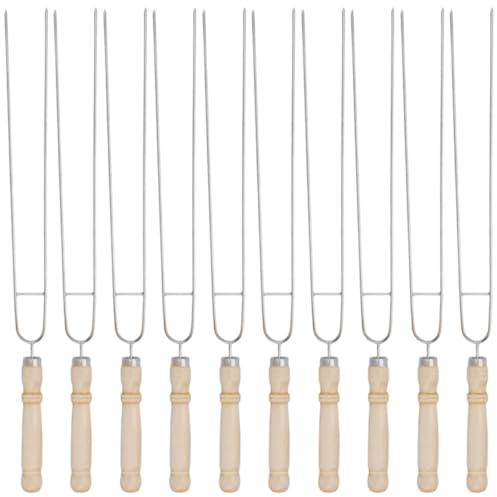 FOMIYES Set 10 Spiedini per Barbecue in Metallo Inossidabile Manico in Legno, Spiedini Multiuso Riutilizzabili per Cottura Domestica e Campeggio, Accessori Professionali per Arrostire al