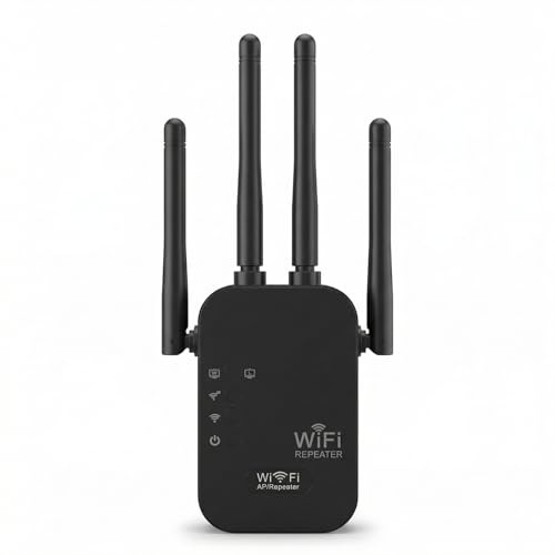 Ziyonix Repetidor WiFi, Amplificador Señal WiFi 1200Mbps Repetidor Doble Banda 5G/2.4GHz Amplificador WiFi Extender Repetidor Señal con 4 Antena Adecuado para la Oficina el Hogar (Negro)