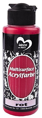 Ideen mit Herz Acrylfarbe Multisurface | Allzweckfarbe zum Bemalen von Holz, Glas, Polyester, Keramik, Porzellan, Terracotta, Styropor, Stoff, Leder | Universalfarbe auf Wasserbasis | 120ml (rot)