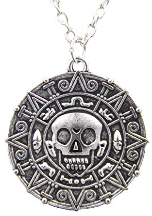 Fashion Jewllery4u Aztec Coin Skull Sun Necklace Inspired by Pirates of the Caribbean Movie Fantasy Medallion Charm Fancy Dress Pendant Mens Women