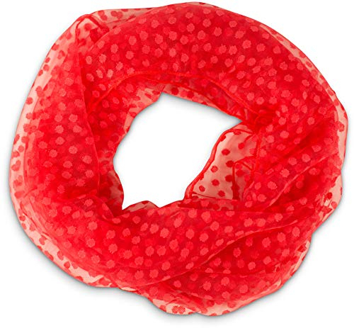 fashionchimp Loop Sommer-Schlauchschal für Damen mit Ausbrenn-Muster, Baumwolle und Polyester, leichter XXL Schal (Hellrot-Punkte)
