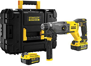 STANLEY FATMAX Martillo SDS-Plus V20 18V, Motor Sin Escobillas, 2J Impacto, 3 Modos (rotativo, percutor y cincelador), Incluye: 2 Baterías 4.0Ah, Cargador, Maletín PRO-STACK, SFMCH900M22-QW