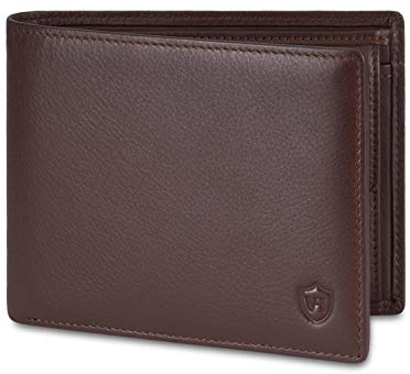 VON HEESEN Leder Geldbörse Herren mit RFID Schutz I Echtleder Geldbeutel für Männer I Münzbörse Portemonnaie Brieftasche Wallet Portmonee (Braun)