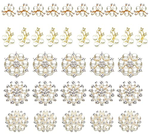 35 Stück Strass Knopf Perle, Künstliche Perlen-Knöpfe, Perle Strass Knopf Dekoration, Perlendekoration aus Strasslegierung, für die Schmuckherstellung Hochzeitsfeier Dekoration(Gold/Silber)