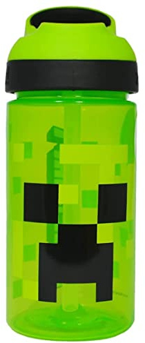Minecraft Atlantic Creeper Drinks Bottle | Eco Freindly BPA-free Plastic School Water Bottle with Removable straw, spills Proof | Gift for Minecraft fan | Officially licensed Merchandise 450ML