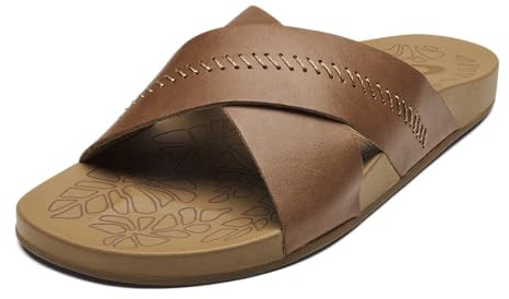 OLUKAI Kipe'a Olu Women's Slide Sandal, Premium Leather, Relaxed & Dressy Design For Any Occasion, All-Day Comfort & Fit, Sahara/Sahara, 6