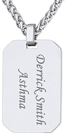 Custom4U Colgante Personalizado Hombre Acero Inoxidable 316L Chapa Militar Grabada Colgante Rectangular Placa Identificativa con Nombre Texto