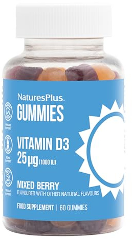 NaturesPlus Gummies Vitamin D3 1000 mg - Delicious Vitamin D3 Gummies Mixed Berries Flavour - Gluten Free, Gelatine Free, Vegetarian - 60 Gummies