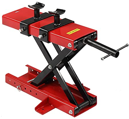 Bonnlo 500KG 1100LBS Motorcycle Scissor Lift Jack w/Safety Pin & Support Saddles, Height Adjustable Steel Center Hoist Crank Stand for Motorbike Repair Maintenance, 1100LBS Weight Capacity