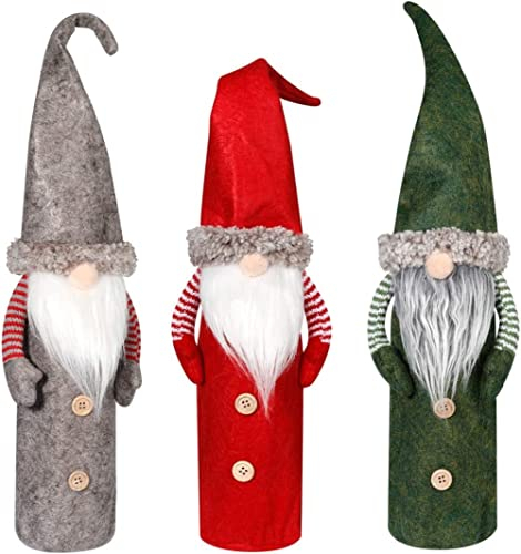 KAHEIGN 3Pcs Weihnachten Weinflaschenbeutel Flaschen Beutel Flanell Flaschenbeutel Weinflaschendeko Schwedische Weihnachtsmann Flaschen Abdeckung mit Kordelzug Verpackung