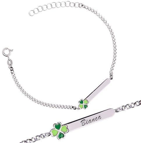 Sakrami Silber 925 Armband für Kinder/Auf mit Kleeblatt Kids Collection + Personalisierte Geschenkbox - Armband für Kommunion oder Taufe
