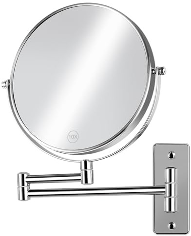 AumVum 8 Inch Bathroom Shaving mirrors wall mounted, 1X/10X Magnification Wall Mount Adjustable Makeup & Shaving Mirror, 360° Swivel Dual-Sided Design (Chrome Plated-No Light)