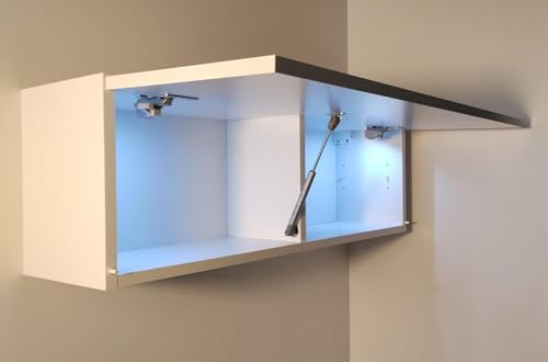 Milionmeblicom Badezimmerschrank Laura Hängeschrank Badezimmermöbel Klappbarer Badezimmer Wandschrank Teleskopöffnung LED-Beleuchtung - Mattweiß/Weiß Hochglanz, Maße 30 x 90 x 23 cm