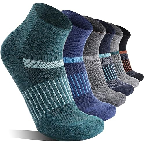 MOSEY KOSY 6 Paia di Calzini Quarter in Lana Merino Unisex Calze per Corsa Camminata Escursionismo e Lavoro Caldi e Spessi Traspiranti e a Compressione(Serie Scura,42-46)