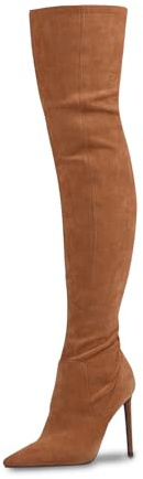 GENSHUO Overkknästövlar för kvinnor med 11 cm hög klack, stretchig, sexig, spetsigt tåparti, stiletto-långa stövlar, 36–42 EU, Brun mocka, 39 EU