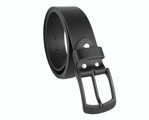Ab-BELT & BAG Ceinture en cuir de 4 cm de large en cuir pleine fleur noire pour jeans pour femmes et hommes en cuir de vache fait main en véritable cuir FABRIQUÉ EN ALLEMAGNE, Noir , 80cm Gesamtlänge
