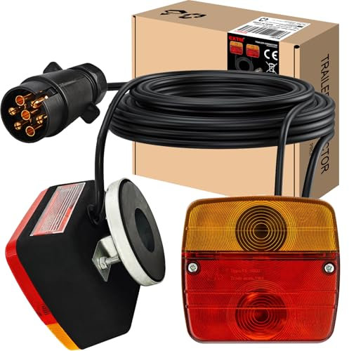 CXTM Anhänger Rückleuchten Set Mit Magnet und 7,5m Kabel, 12V Universelle Wasserdichte Rücklicht Anhänger Mit 7 polig Stecker für PKW, LKW, Wohnwagen und Nutzfahrzeuge(Red)