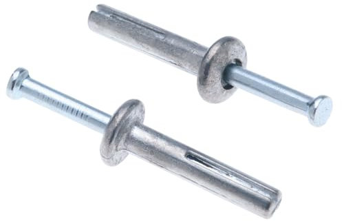 6x50mm Metal Hammer Drive Nails, Impact Drive Anchors, Pin-Drive, Nail-in, Alloy Anchor and Mushroom Head Steel pin for Concrete, Stone, Masonry (100 pcs)