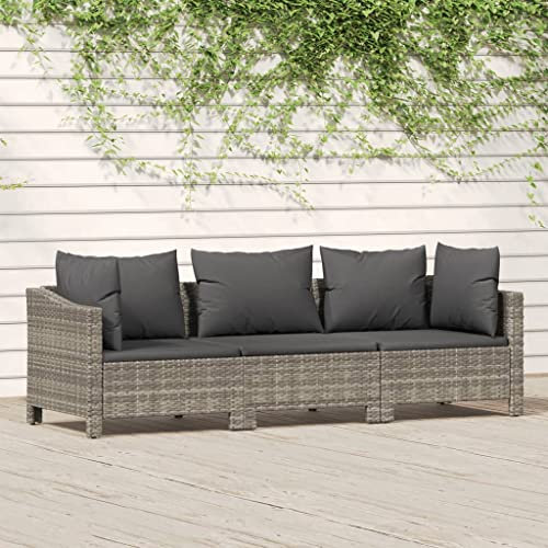 KATERYY 3-TLG. Garten-Lounge-Set mit Kissen Grau Poly Rattan,Elegantes und modernes LoungeSet aus witterungsbeständigem PERattan für Garten und Terrasse
