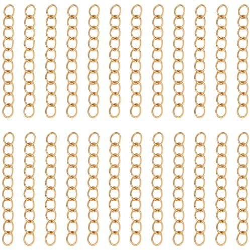 Beebeecraft 1 Scatola 100 Pezzi Estensione per Collana Placcata Oro 18K 304 Acciaio Inossidabile Dorato Cordolo Braccialetto Catena Fine Gioielli Estensori per Dit Creazione di Gioielli Artigianato