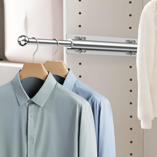 Supforce Valet Rod for Closet Pull Out, Retractable Slide Out Valet Rod Closet Organization, 12 Aluminum Valet Clothing Hanger Rods Perfect for Suits, Freshly Pressed Clothes, Polished Chrome