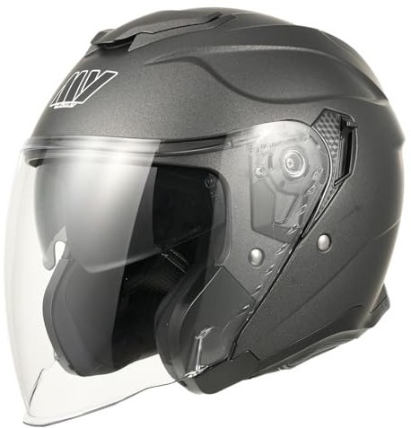 MY Jethelm Rollerhelm mit Sonnenblende,ECE22.06 Zertifizierter,Komfort-Innenfutter Komplett Herausnehmbar,Motorradhelm Mofa Helm für Herren und Damen,Modell MY-835 (Matt Titanium, S)