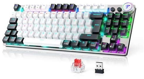 TECURS Mechanical Gaming Keyboard Wireless, 80% TKL Backlit Bluetooth Mechanical Keyboard Red Switch QWERTY, Tri-Mode (2.4G/BT5.0/Wired), Anti-Ghosting, LED Lighting for Computer/PC/Windows/Xbox
