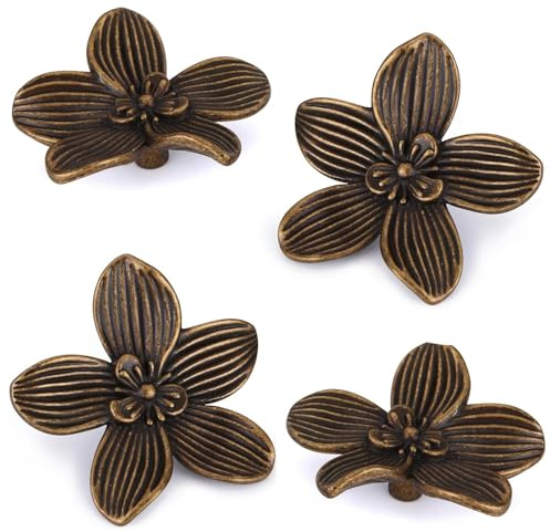 Bebochoi 4 Piezas Pomos de Armario, Pomo Para Cajón De Flores, Pomos y Tiradores vintage Cajones Cocina, Con Tornillos De Montaje, Pomos de Muebles Para Dormitorio, Baño, Puerta de Cocina