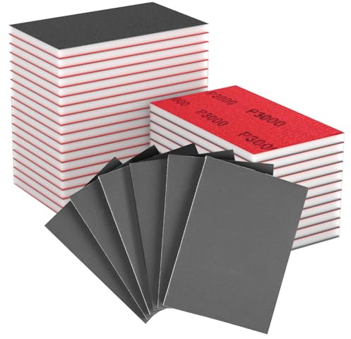 MOGRQAP Set med mjukt slipsvamp, 32 stycken flexibla slipplattor kornighet P3000 vått torrt sandpapper återanvändbara handslipblock för trä, gips metall polering