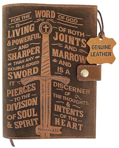The Word of God Is Living - Hebrews 4:12 Bible Verse Journal - Handmade Leather Journal | Graduation Gift, Christian Gift, Refillable Notepad, Christian Gift for Men