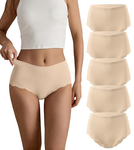 SHARICCA Seamless Knickers for Women Breathable No Show High Waisted Underwear Comfortable Wave Edge Full Coverage Briefs Basic Ladies Panties Multipack