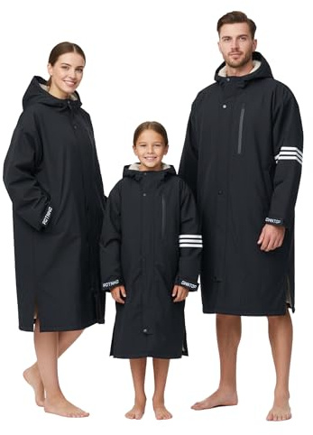Owntop Accappatoio Impermeabile per Adulti - Cappotto con Cappuccio a Maniche Lunghe Surdimensionné con Fodera in Pile Sherpa, Antivento e a Asciugatura Rapida per Nuoto e Spiaggia (Nero,M)