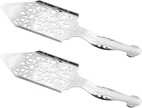 2Pcs Stainless Steel Absinthe Fountain Spoon, Vintage Wormwood Cocktail Dripper, Bar Glass Strainer, Hollowed Out Square Sugar Dripper, Ice Cube Mesh Filter Strainer Spoon Bar Strainers (2, Silver)