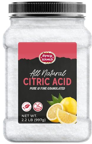 Citric Acid 2.2 LB Jar - Pure, All Natural, Food Grade, Non-GMO Citric Acid Powder for Cleaning, Bath Bombs, Preserving | Fine Granular & Premium Quality by Spicy World