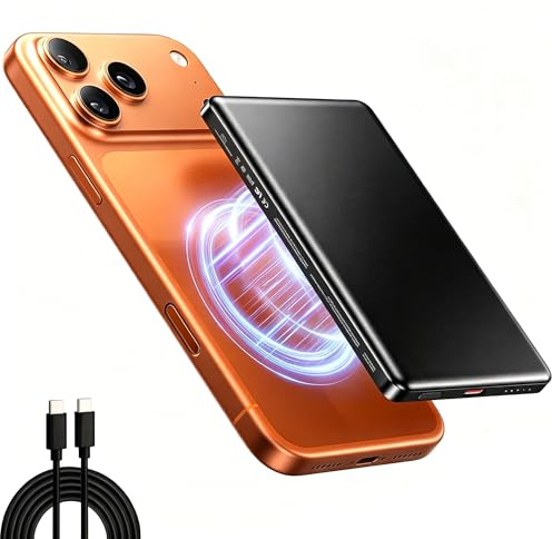 0.8cm Power Bank Magnético - Batería Externa Ultra Fina, Carga Rápida PD20W C-C（1M）, Cargador Inalámbrico Qi Compatible con iPhone (Serie13/14/15/16/17)