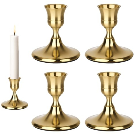 XCRPRT 4 candelabros dorados, portavelas de varilla, decoración retro y elegante, para Navidad, bodas, fiestas, cumpleaños, decoraciones de mesa (7 x 6,7 cm)