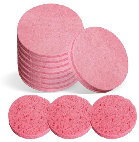 Alwodici 30 Pcs Compressed Face Sponge Pink Reusable Face Cleansing Pads Wood Pulp Cotton Circular Facial Sponges Facial Exfoliating Sponge For Daily Facial Cleansing Exfoliation And Makeup Removal