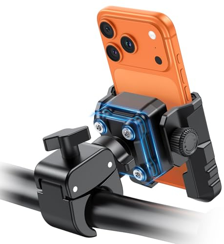 OMOTON BK01 Anti-Vibration Bike Phone Holder for Rearview Mirror & Handlebar, Shockproof Motorcycle Phone Mount with Quick Lock, Fit iPhone & All Android Phone for Electric Scooter/E-Bike