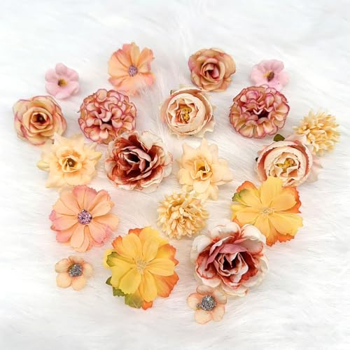 CHAOTEMAI 20 Pezzi Fiori Finti Artificiali Teste 3-5 CM Teste di Fiori Artificiali Mini Fiori Finti per Decorazioni Testa di Fiore Artificiale per Bouquet DIY Matrimonio San Valentino (Arancione)
