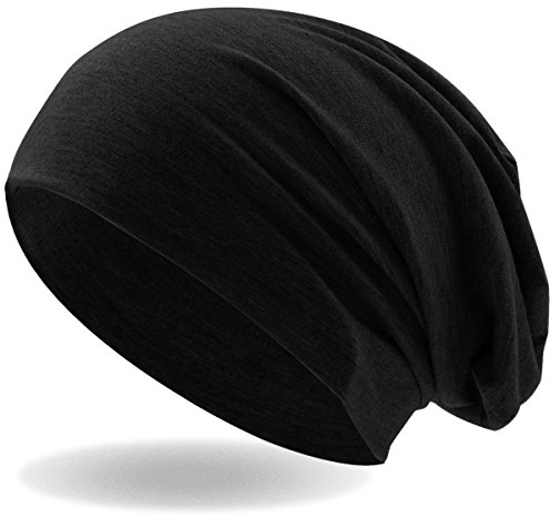 Hatstar® Klassische Slouch Long Beanie Mütze | leicht und weich | für Damen und Herren | Übergangsmütze für Frühling und Sommer (Schwarz)