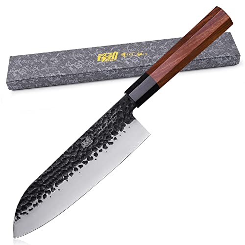FINDKING Dynasty Series Japanese Santoku Knife, Professional Kitchen Knife, 9Cr18MoV High Carbon Steel Blade, African Rosewood Octagonal Handle, for Meat, Fruits, Vegetables, 7 Inches/18 cm