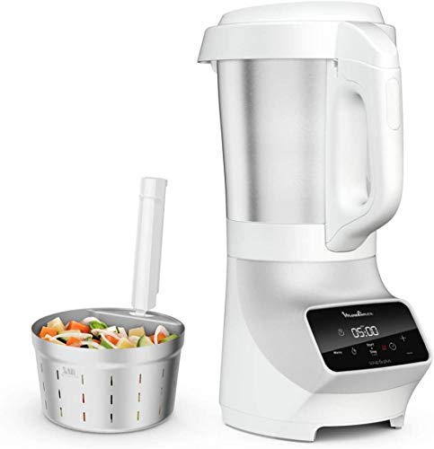 Blender chauffant Moulinex Soup et Plus avec panier vapeur 1100 W Argent et Blanc