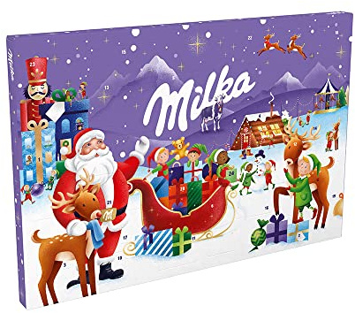 Milka Calendario dell'Avvento contenente dei cioccolati ripieni di crema al cioccolato al latte, 200 g