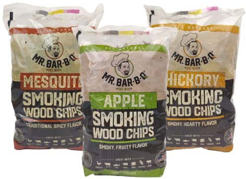 Mr. Bar-B-Q - Paquete de 3 sabores para ahumar de madera de manzana, mezquita y nogal americano, se puede utilizar en parrilla de gas y carbón, variedad de sabores para fumadores, parrilla, barbacoa