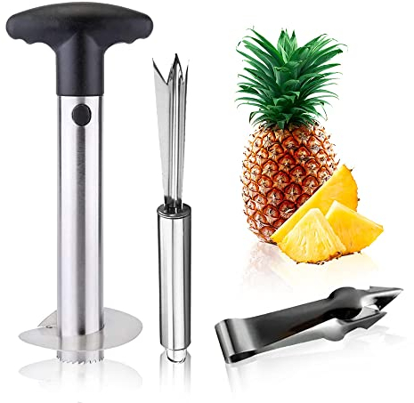 Ensemble de 3 Coupe-Ananas Delmkin Éplucheur d'Ananas Coupe-Ananas en Acier Inoxydable pour Cuisine avec Dissolvant de Fraises Drunken