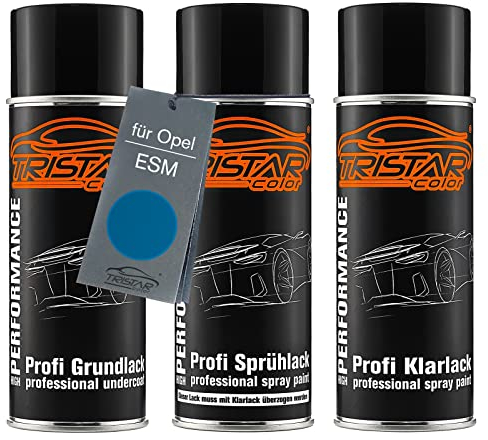 TRISTARcolor Autolack Spraydosen Set für Opel ESM Vertigo Blau Metallic Grundlack Basislack Klarlack Sprühdose 400ml